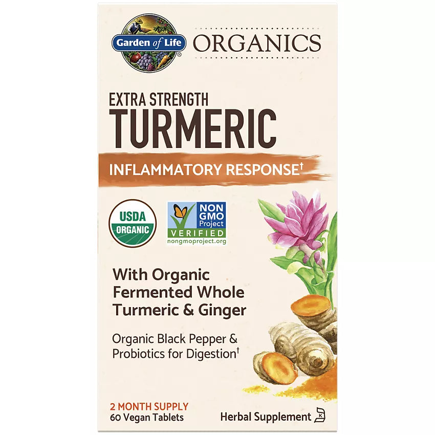 Garden of Life Organics Extra Strength Turmeric - Inflammatory Response with Black Pepper & Ginger (60 Vegan Tablets)