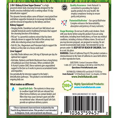 Irwin Naturals 2-In-1 Kidney & Liver Super Cleanse - 10 Day Balanced Detox with Milk Thistle (60 Softgels)