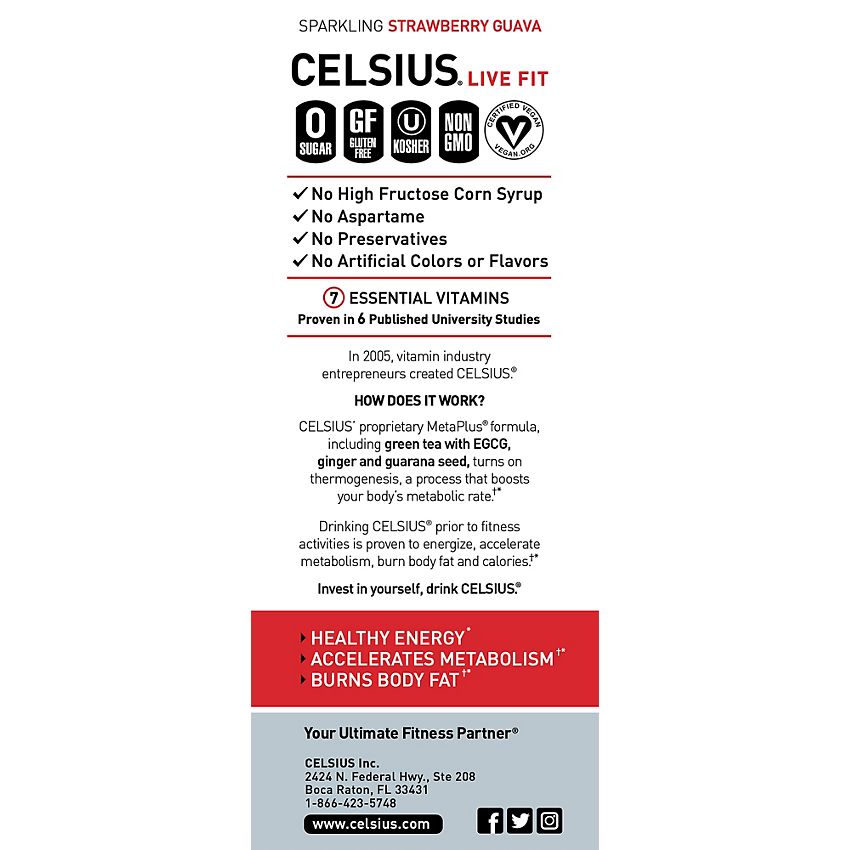 Celsius Sparkling Energy Drink - No Sugar or Preservatives - Strawberry Guava (12 Drinks, 12 Fl Oz. Each)