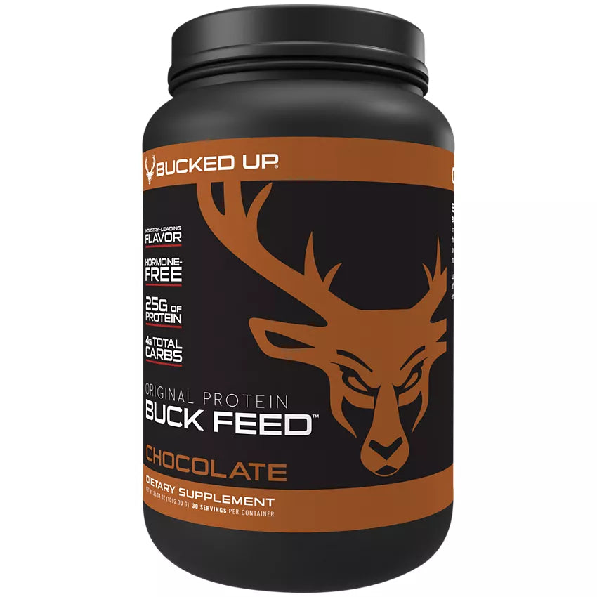 Bucked Up Buck Feed Protein Powder - 25g of Whey Protein & 100mg Deer Antler Velvet Extract - Chocolate (35 Oz. / 30 Servings)
