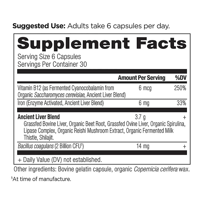 Ancient Nutrition Grass-Fed Liver - Supports Liver Health (180 Capsules)