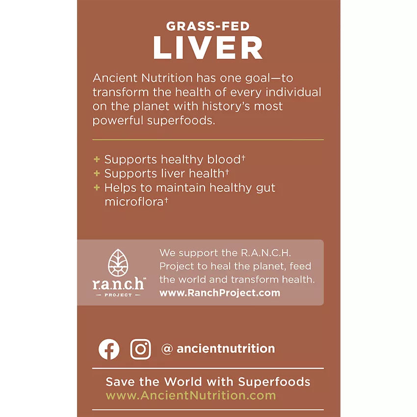 Ancient Nutrition Grass-Fed Liver - Supports Liver Health (180 Capsules)
