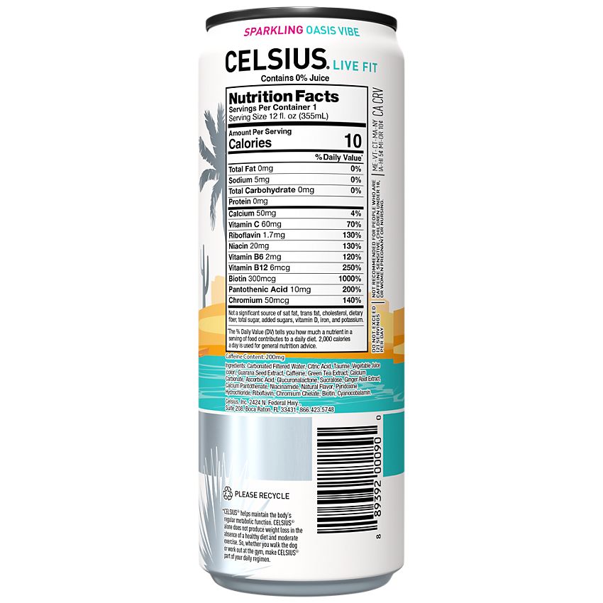 Celsius Sparkling Energy Drink - Oasis Vibe (12 Drinks, 12 Fl Oz. Each)