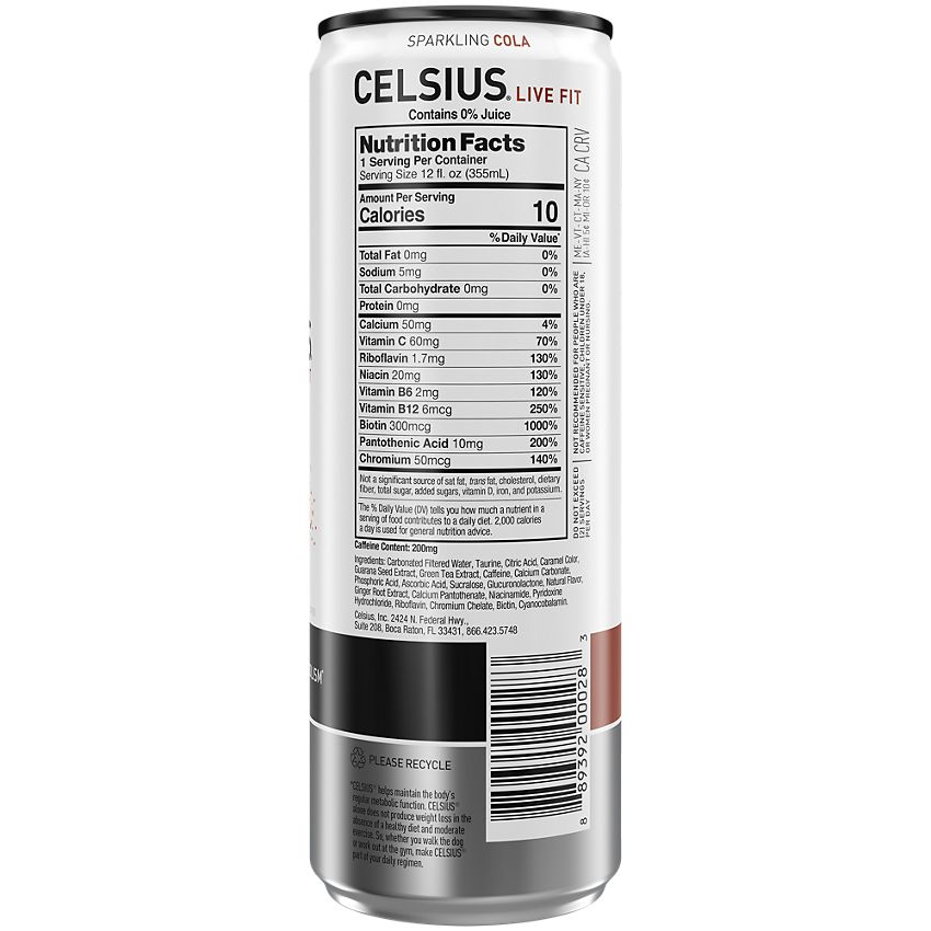 Celsius Live Fit Sparkling Energy Drink - No Sugar - Cola (12 Drinks, 12 Fl Oz. Each)