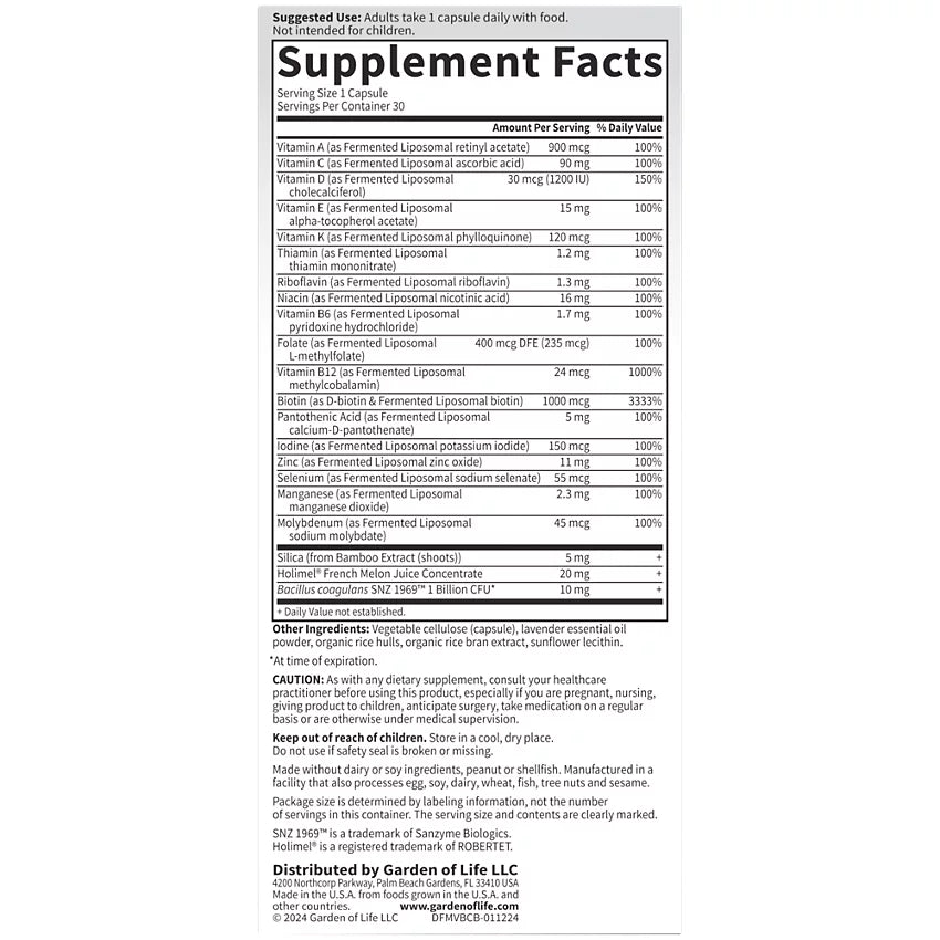 Garden of Life Dr. Formulated Multi+ Beauty Complex - Fermented Liposomal Multivitamin (30 Capsules)