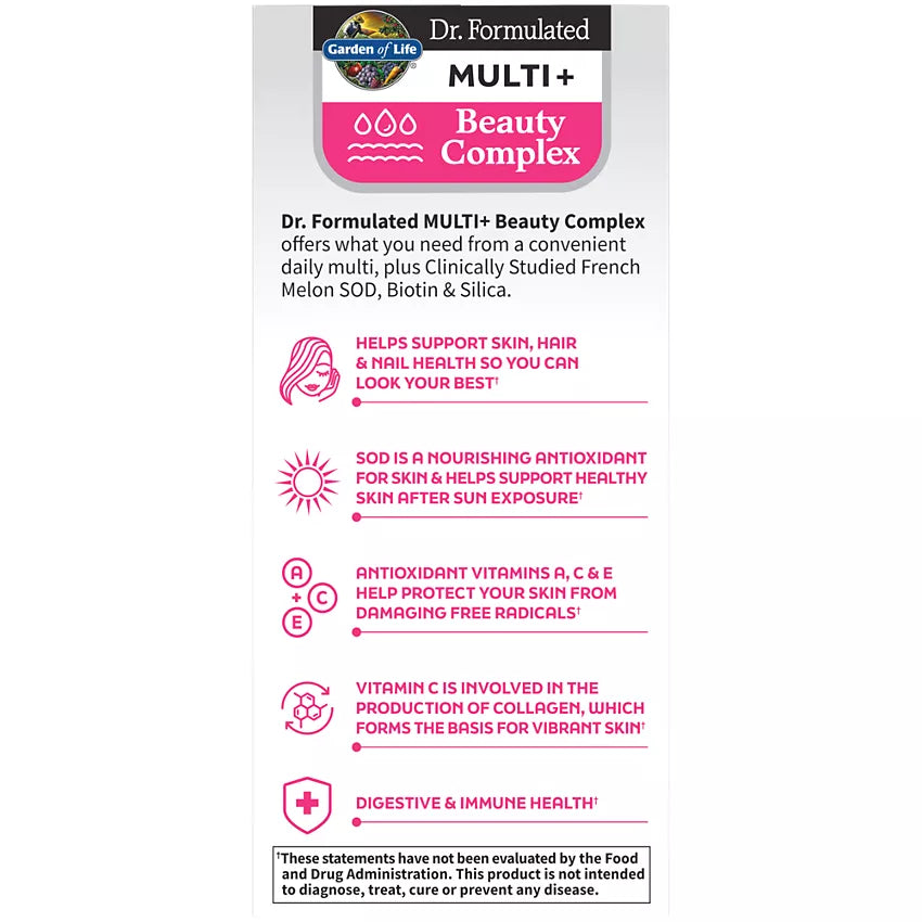 Garden of Life Dr. Formulated Multi+ Beauty Complex - Fermented Liposomal Multivitamin (30 Capsules)
