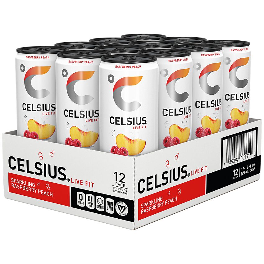 Celsius- Live Fit Sparkling Energy Drink - No Sugar - Raspberry Peach (12 Drinks, 12 Fl Oz. Each)