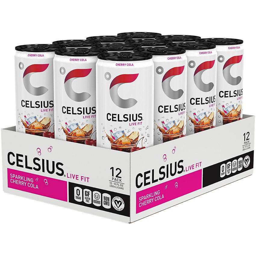 Celsius Live Fit Sparkling Energy Drink - No Sugar - Cherry Cola (12 Drinks, 12 Fl Oz. Each)