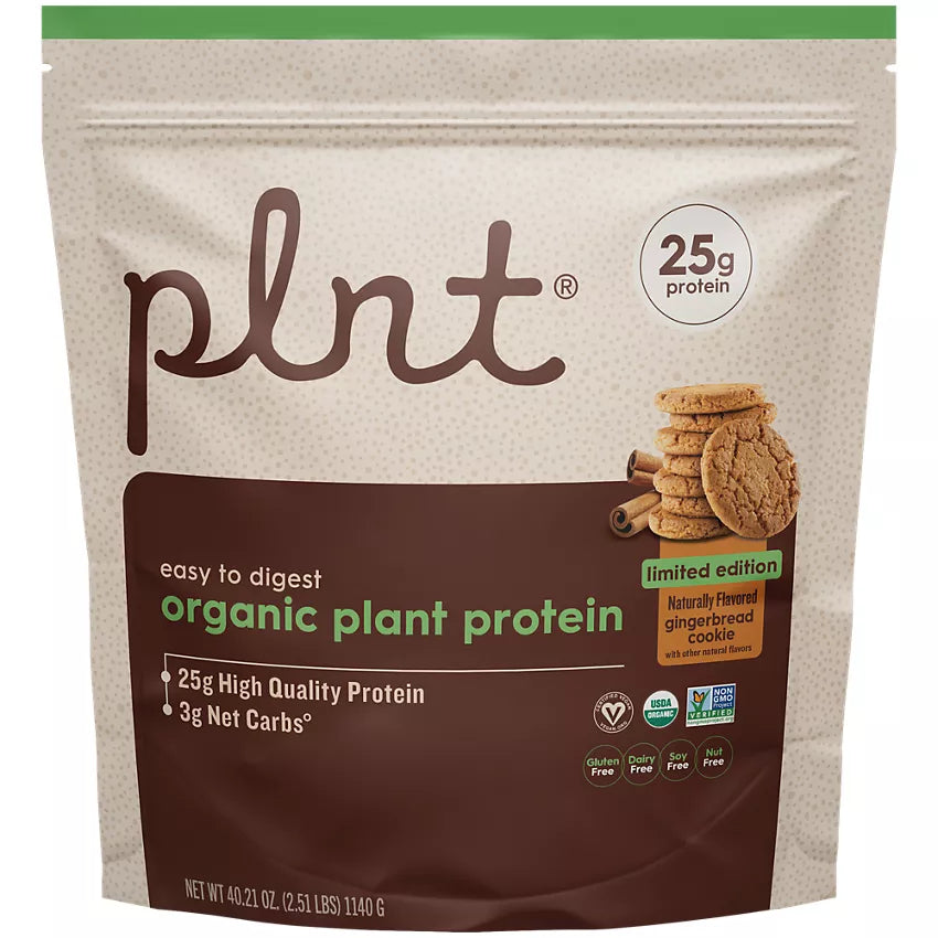 plnt Organic Plant Protein Powder – Gingerbread Cookie - Limited-Edition (2.51 lbs./30 Servings)
