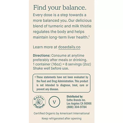 Dose for Your Liver Cleanse Detox & Repair, Organic Milk Thistle Supplement with Turmeric, Dandelion, Ginger, and Orange, Promotes Optimal Liver Function,16oz Bottle, 1 Pack-( 1 Weeks Suppl-16oz)