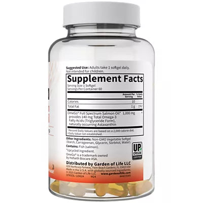 Garden of Life Dr. Formulated Norwegian Salmon Oil - Full Spectrum Omega with Astaxanthin (60 Softgels)