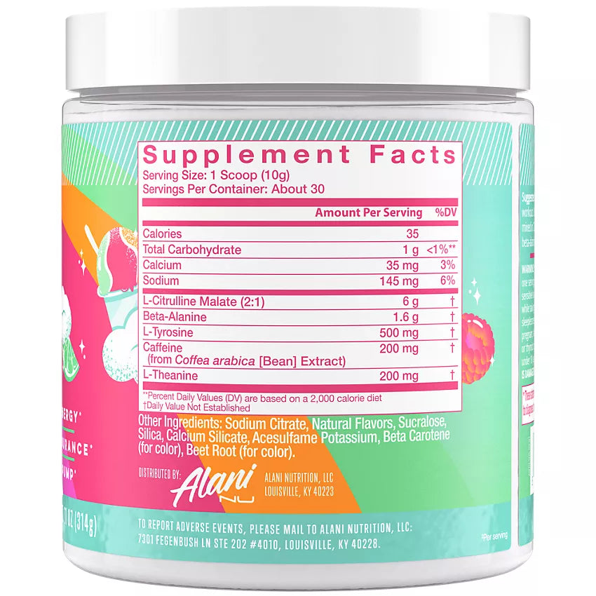 Alani Nu Pre-Workout Supports Energy, Endurance and Pump - Sherbet Swirl - Limited Edition (11 Oz. / 30 Servings)