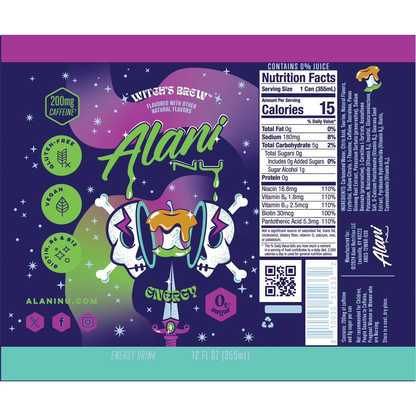 Alani Nu Sugar-Free Energy Drink, Witch's Brew 12 fl oz (pack of 12 Can)