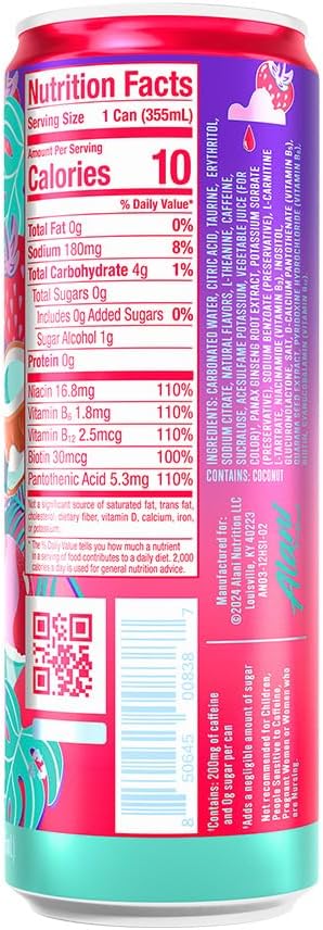 12 Pack- Alani Nu HAWAIIAN SHAVED ICE, Sugar Free, Low Calorie Energy Drinks, 200mg Caffeine, Biotin, B Vitamins, Zero Sugar, 10 Calories, 12 Fl Oz Cans