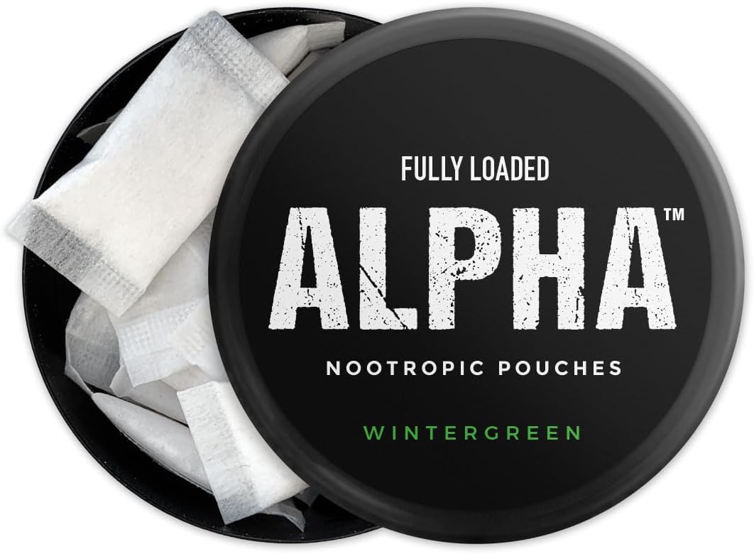 Fully Loaded Alpha Nootropic Pouches (Wintergreen) - 5 Cans - 15 Pouches per can - Effective Nootropic Delivery, Nic Pouch Replacement - Faster Absorption, Alpha GPC, L-Tyrosine, GABA