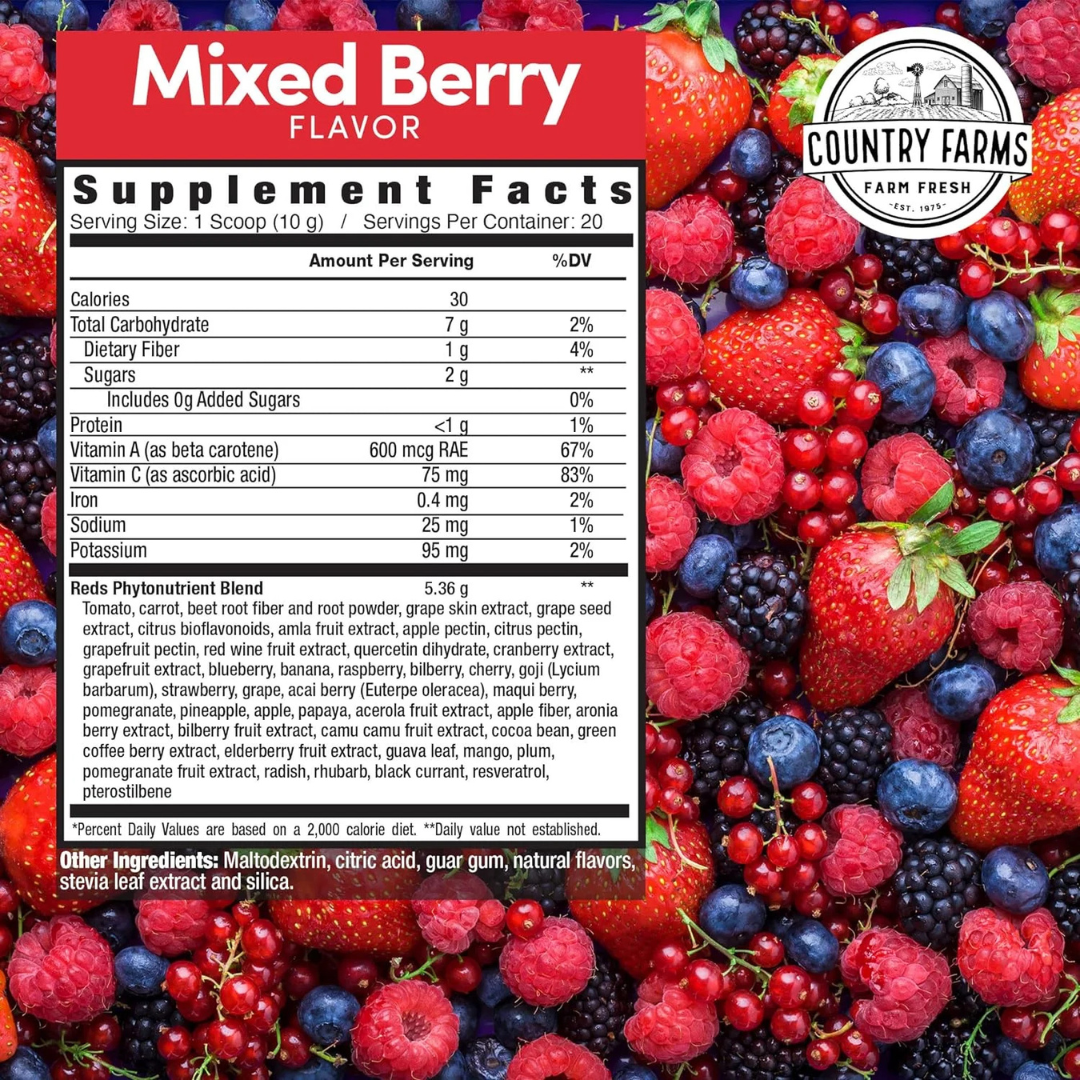 Country Farms Super Reds Drink Mix, Berry, 7.1 oz., 20 servings