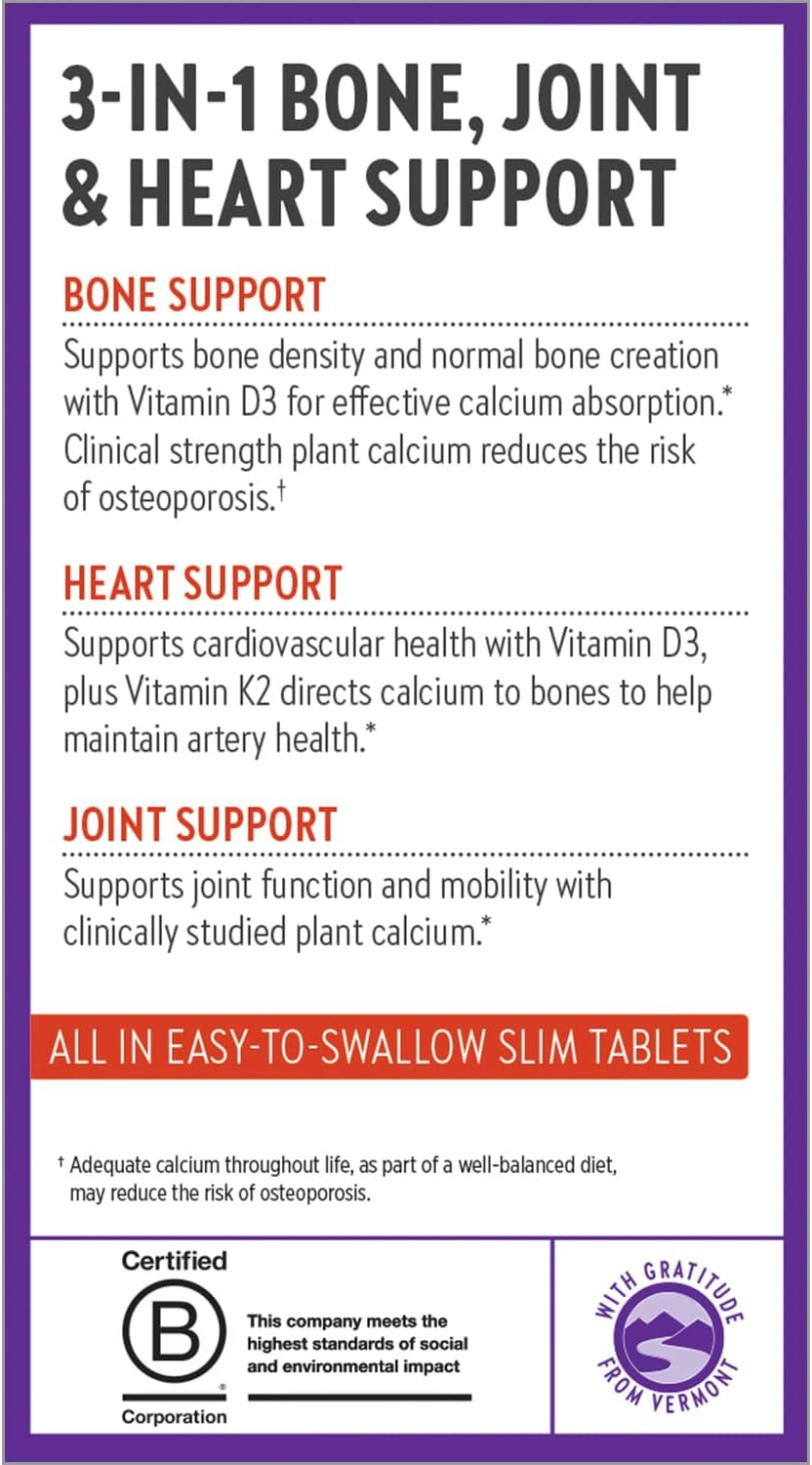 New Chapter Calcium Supplement - Bone Strength Organic Calcium with Magnesium, Vitamin D3+K2, 70+ Trace Minerals for Bone Health, Gluten Free, Easy to Swallow Slim Tablets - 120 Count