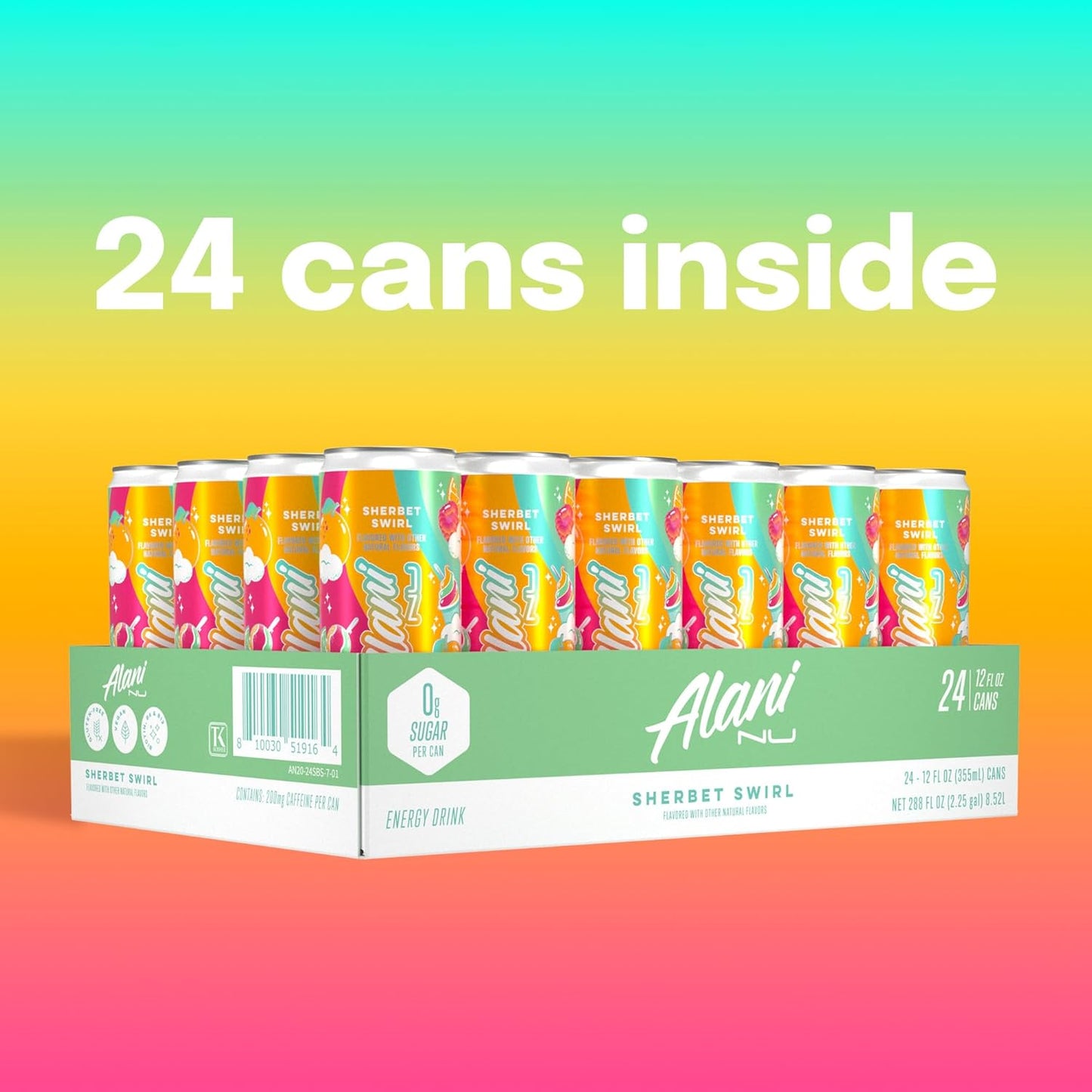 Alani Nu Energy Drink - Sherbet Swirl ( 24 Drinks, 12 Fl. Oz. Each)
