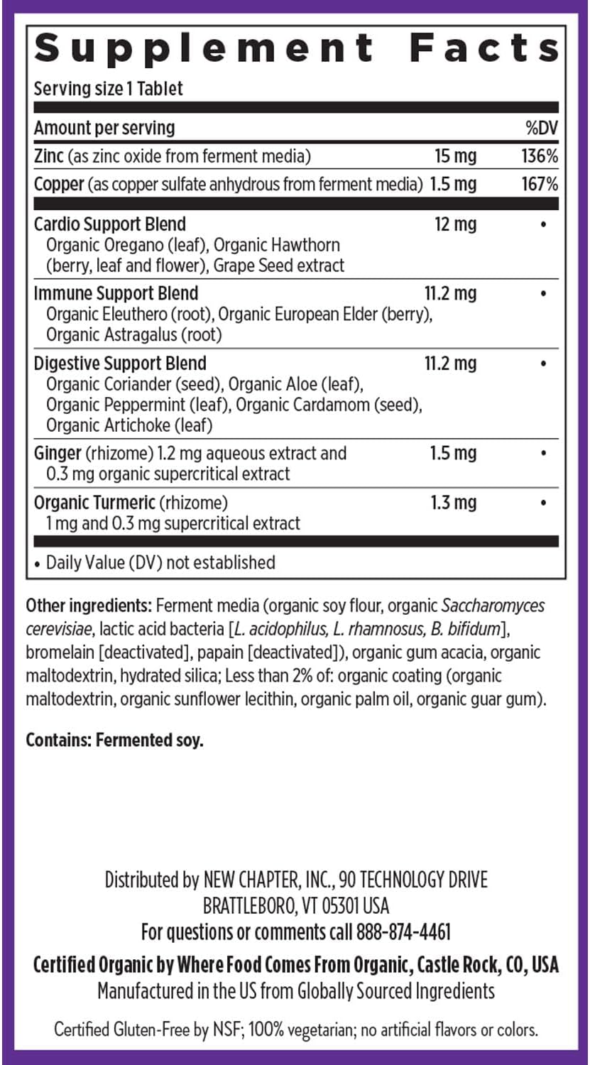 New Chapter Zinc Supplement, Fermented Zinc Complex, ONE Daily for Immune Support + Skin Health, Mineral-Balancing Formula Rich in Copper, Easy to Swallow & Digest, 60 Count (2 Month Supply)