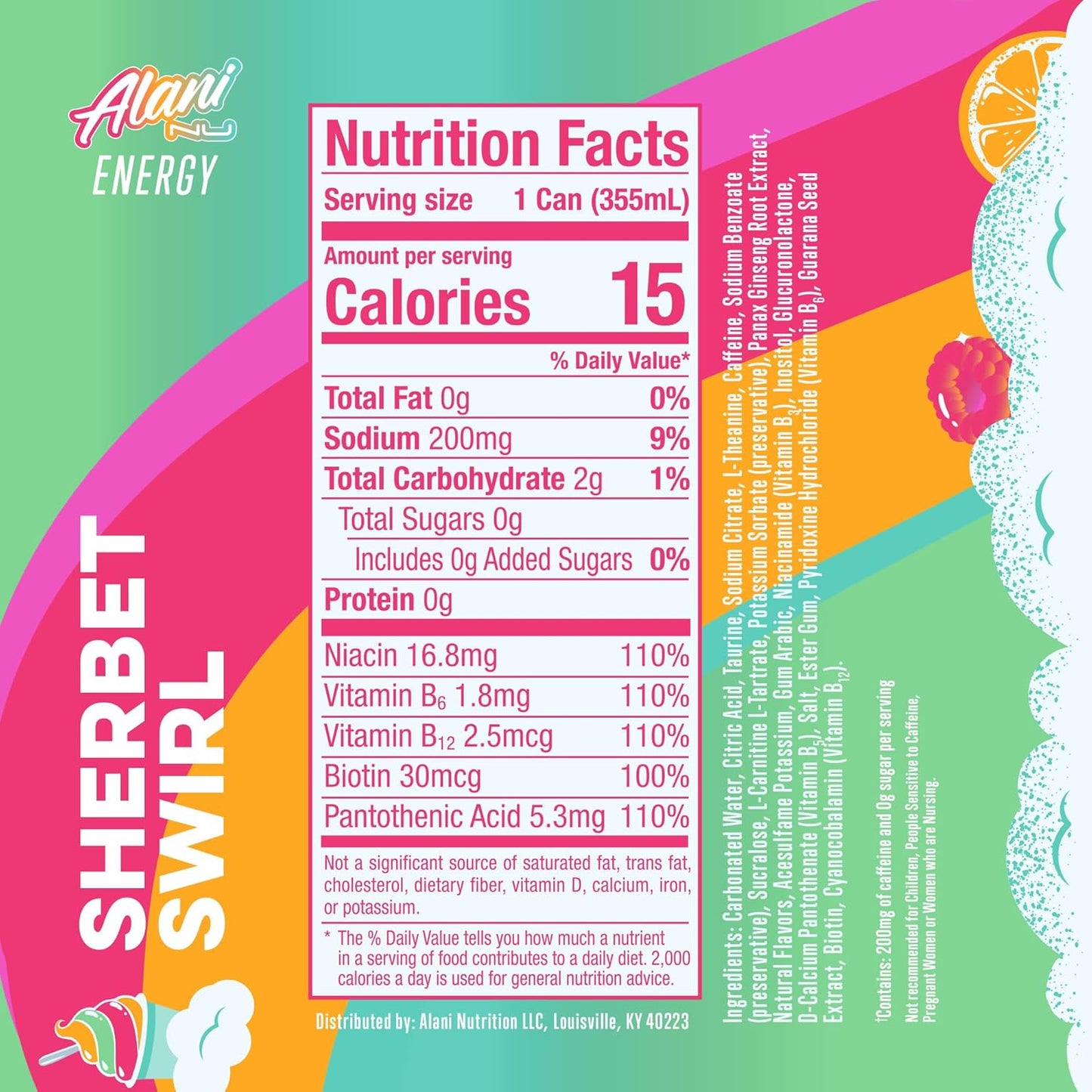 Alani Nu Energy Drink - Sherbet Swirl ( 24 Drinks, 12 Fl. Oz. Each)