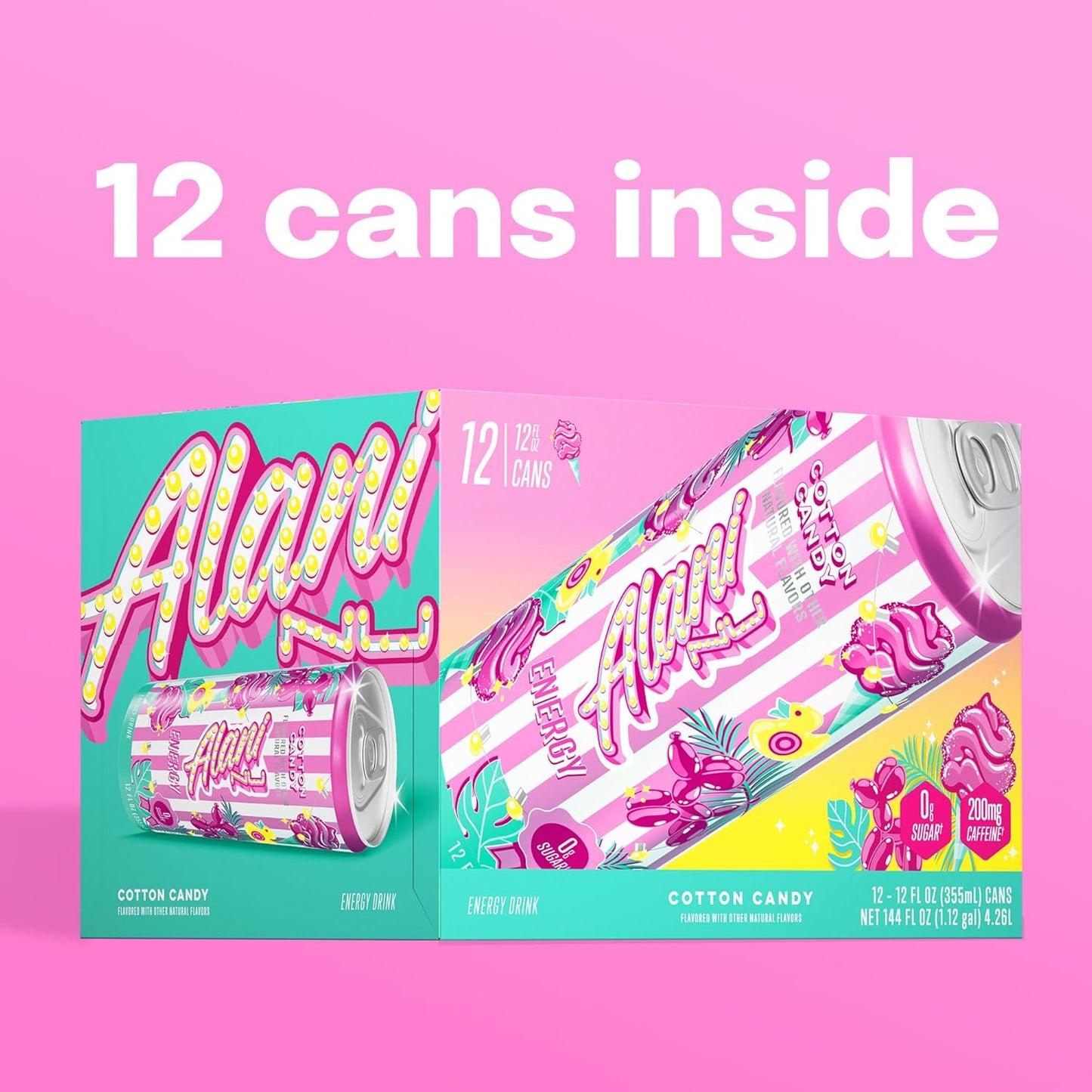 Alani Nu Energy Drink - Cotton Candy (24 Drinks , 12 Fl Oz. Each)