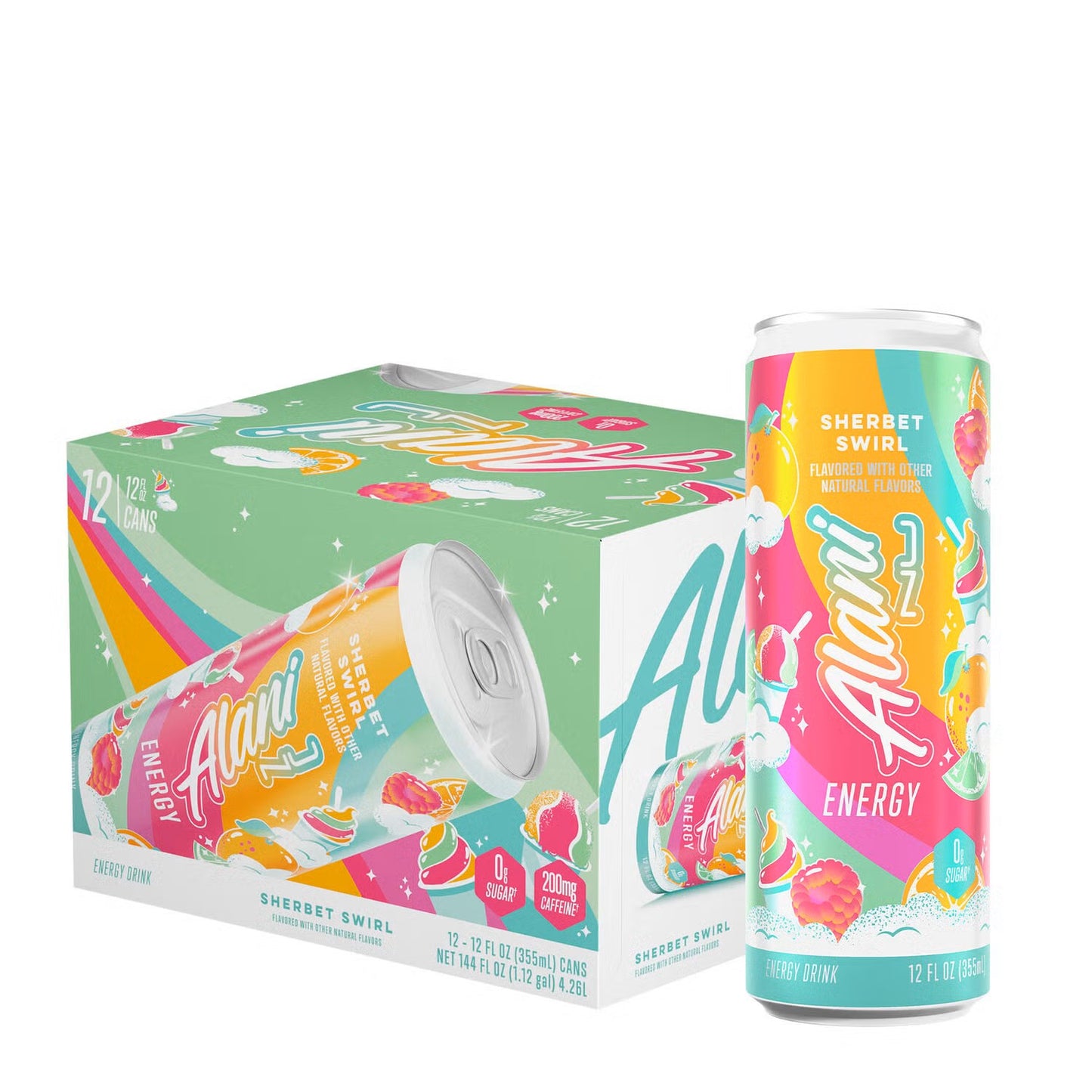 Alani Nu Energy Drink - Sherbet Swirl - Limited Edition (12 Drinks, 12 Fl. Oz. Each)