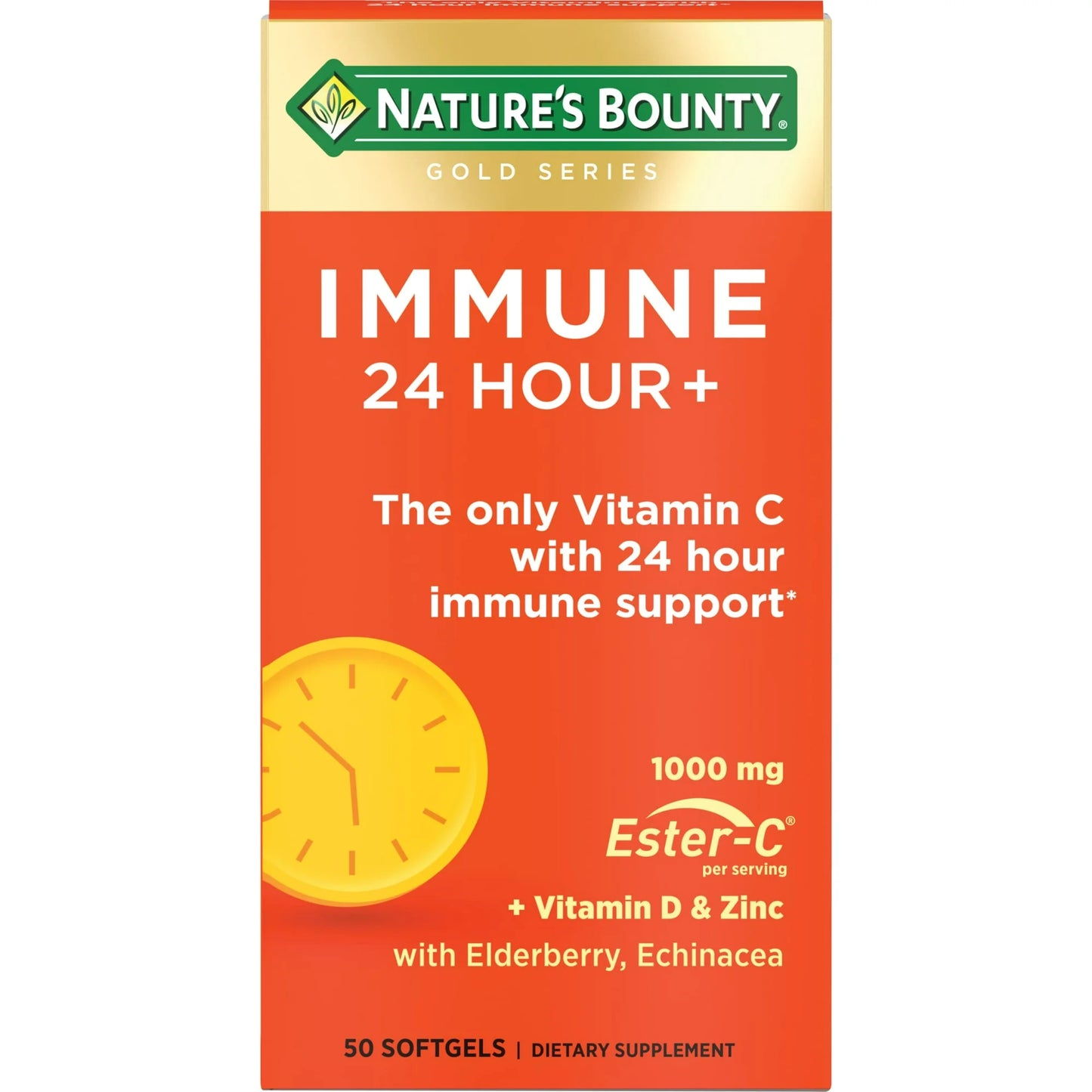 Nature's Bounty Immune 24 Hour Vitamin C, D3 & Zinc for Immune Support, 1000 mg Softgels ( 50 Count )