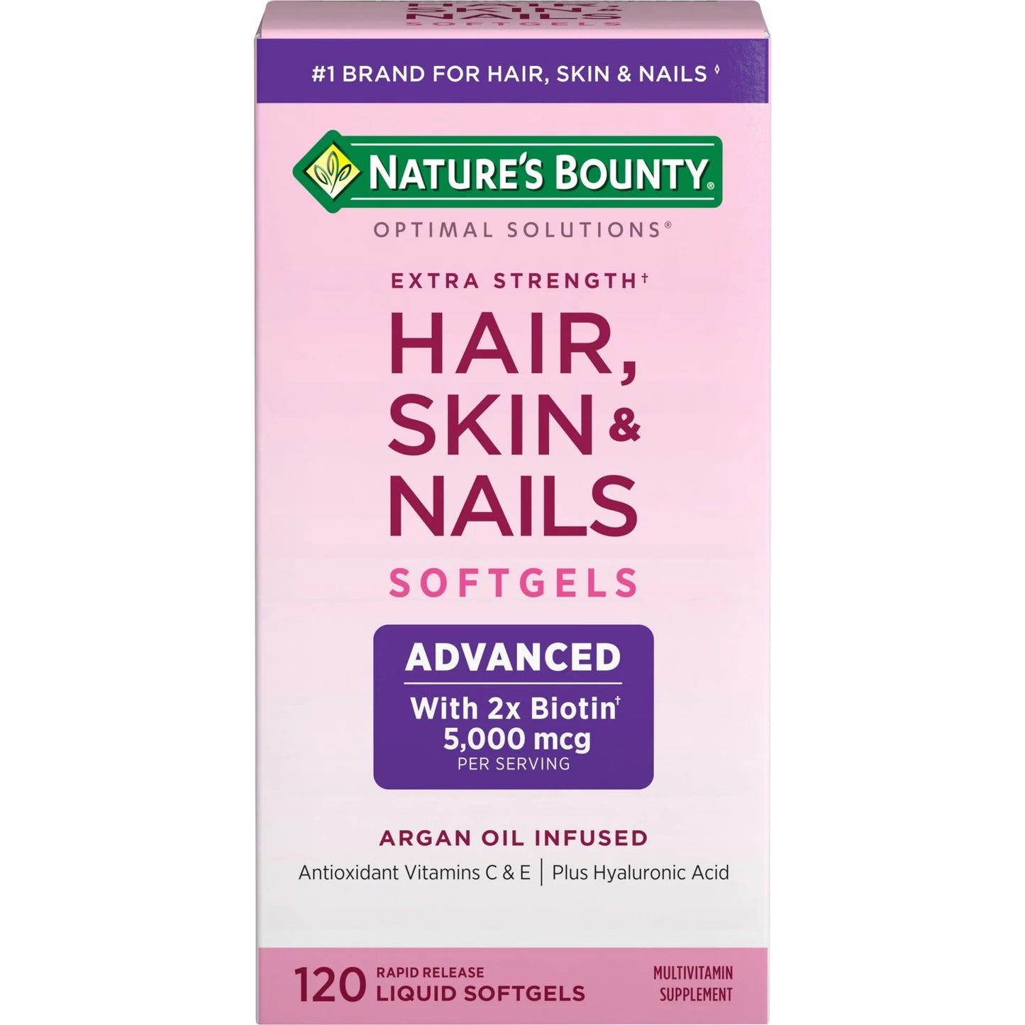 Nature's Bounty Optimal Solutions Advanced Hair, Skin and Nail Biotin & Vitamins A, C, & E, Women's Multivitamin, Softgels( 120 Count )