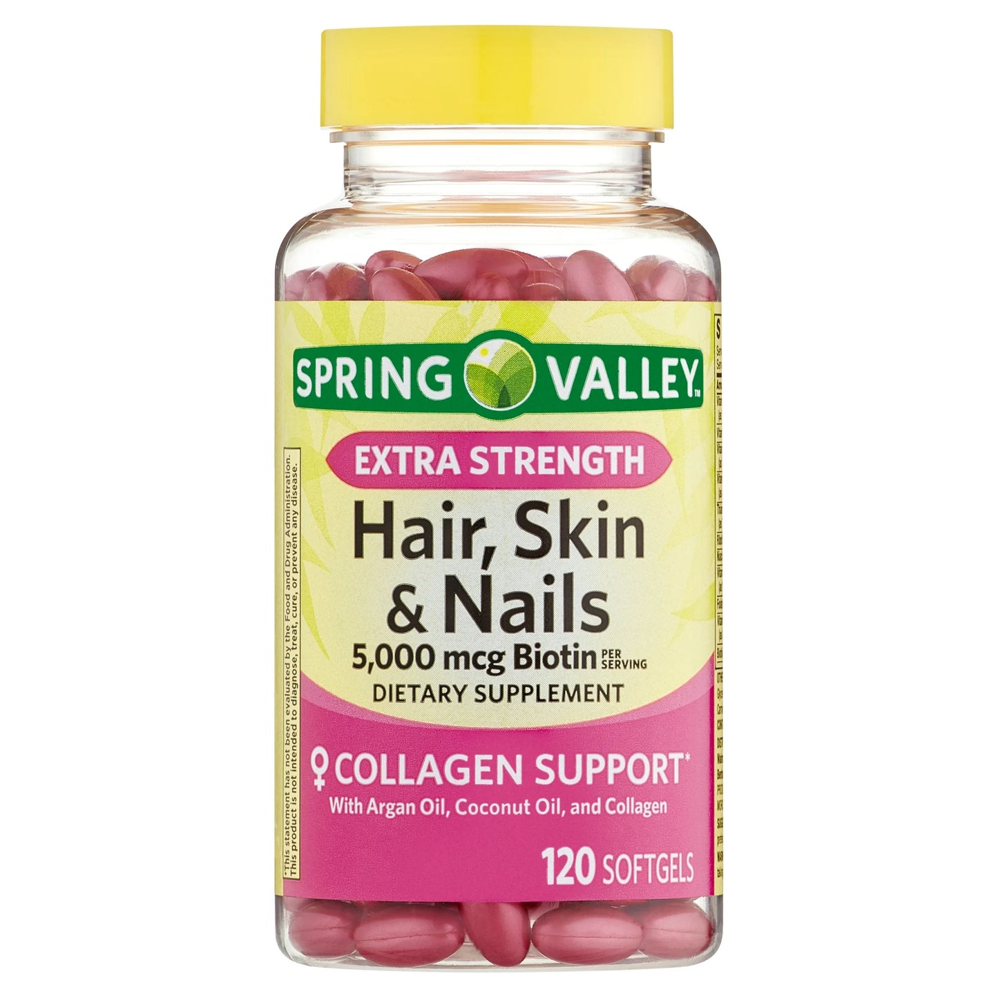 Spring Valley Extra Strength Hair, Skin, & Nails Collagen Support Softgels, 5000 mcg Biotin ( 120 Count )