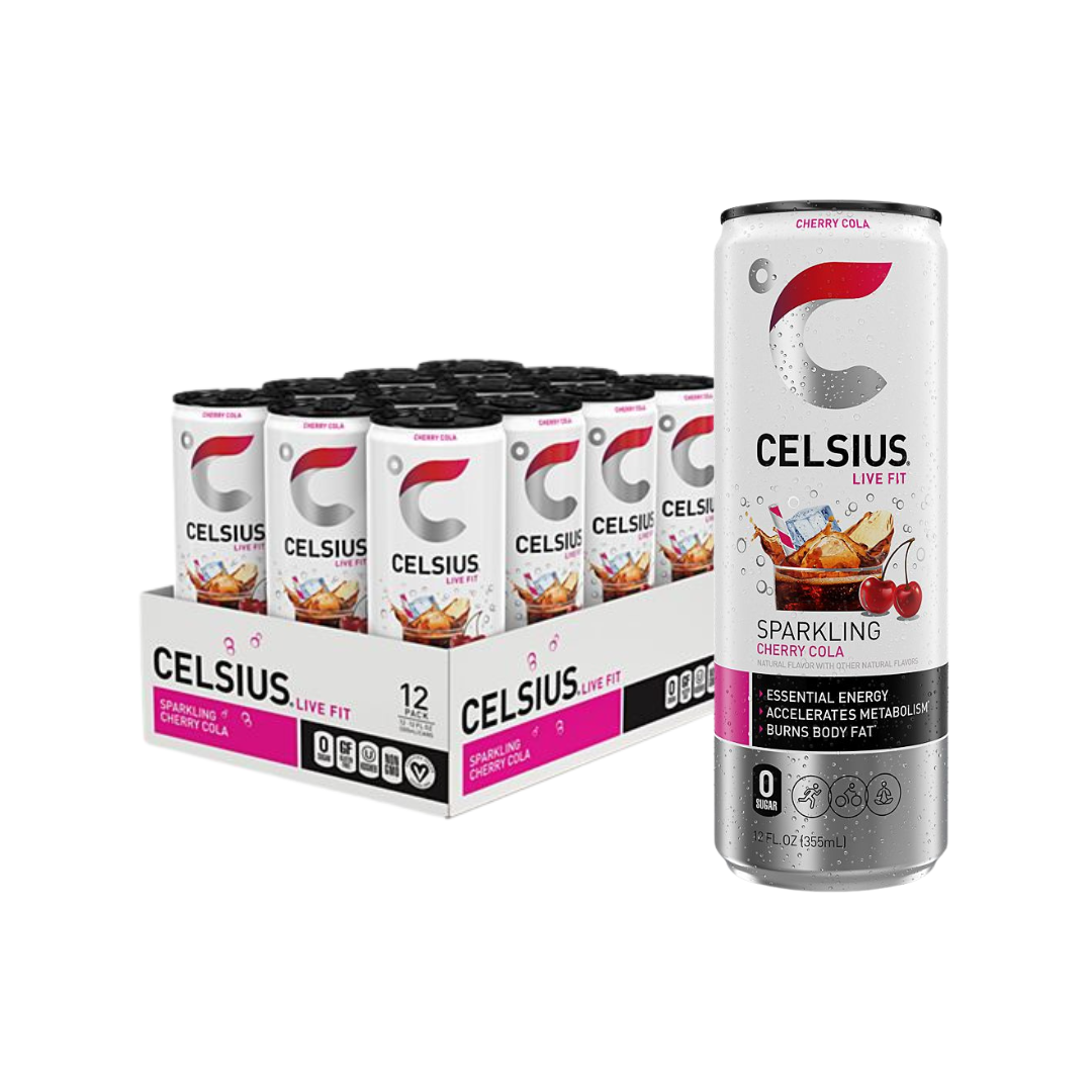 Celsius Live Fit Sparkling Energy Drink - No Sugar - Cherry Cola (12 Drinks, 12 Fl Oz. Each)