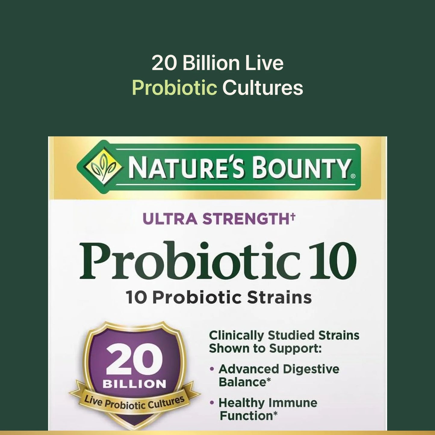 Nature's Bounty Ultra Strength Probiotic 10, Digestive Gut Health and Immune Support Capsules, 30 Ct