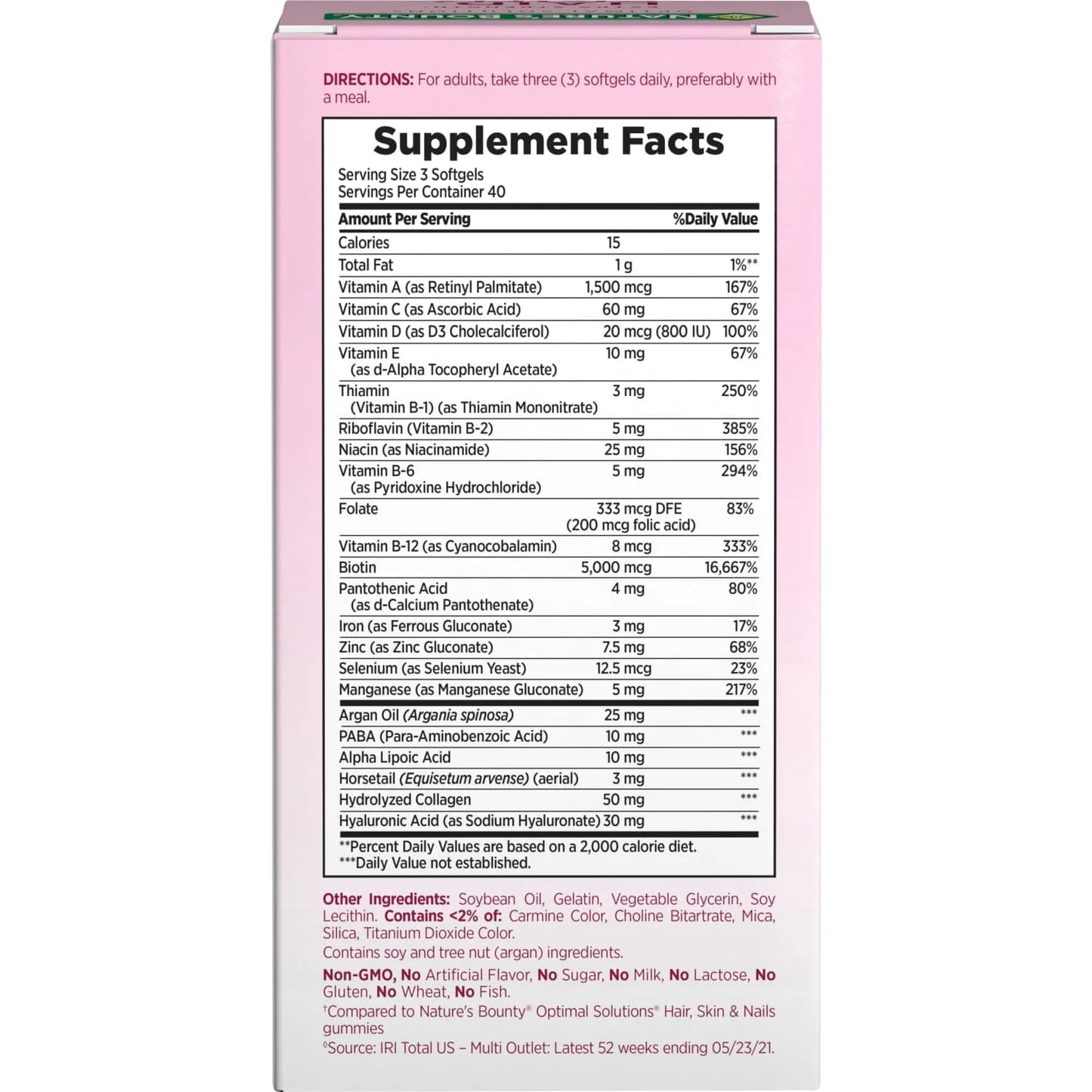 Nature's Bounty Optimal Solutions Advanced Hair, Skin and Nail Biotin & Vitamins A, C, & E, Women's Multivitamin, Softgels( 120 Count )