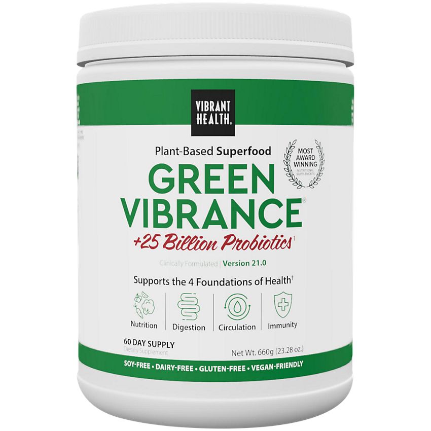 Vibrant Health Green Vibrance Plant-Based Superfood Powder + 25 Billion Probiotics (23.37 oz./60 Servings)