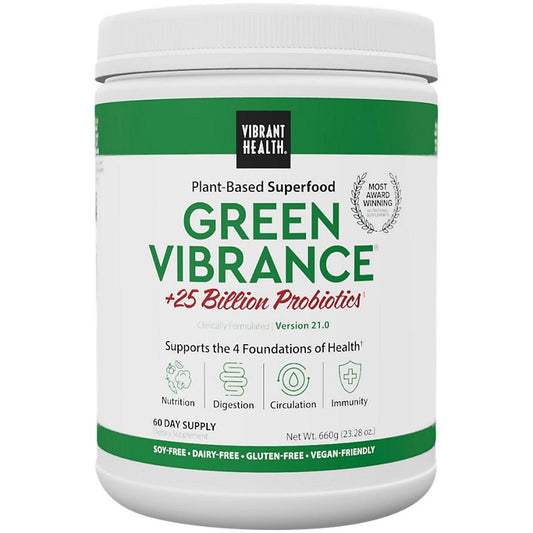 Vibrant Health Green Vibrance Plant-Based Superfood Powder + 25 Billion Probiotics (23.37 oz./60 Servings)