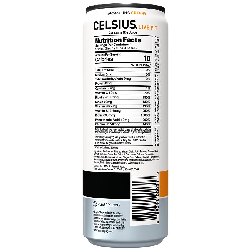 Celsius Sparkling Energy Drink -Celsius Sparkling Energy Drink - No Sugar or Preservatives - Orange (4 Drinks, 12 Fl Oz. Each) Orange (4 Drinks, 12 Fl Oz. Each)