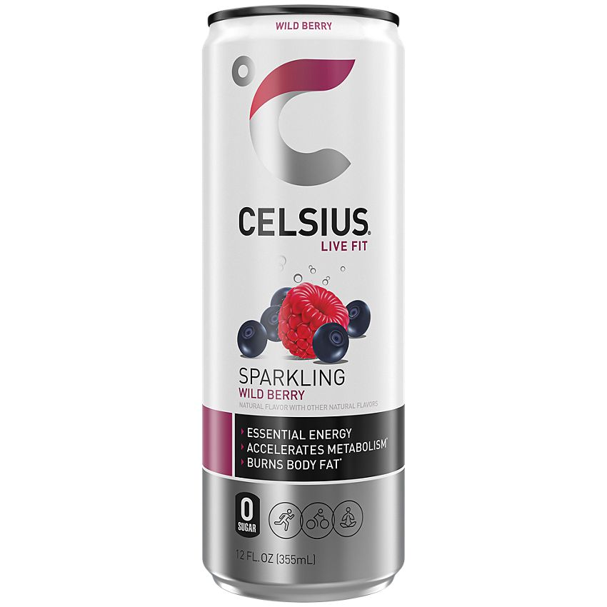 Celsius Sparkling Energy Drink - No Sugar or Preservatives - Wild Berry (4 Drinks, 12 Fl Oz. Each)