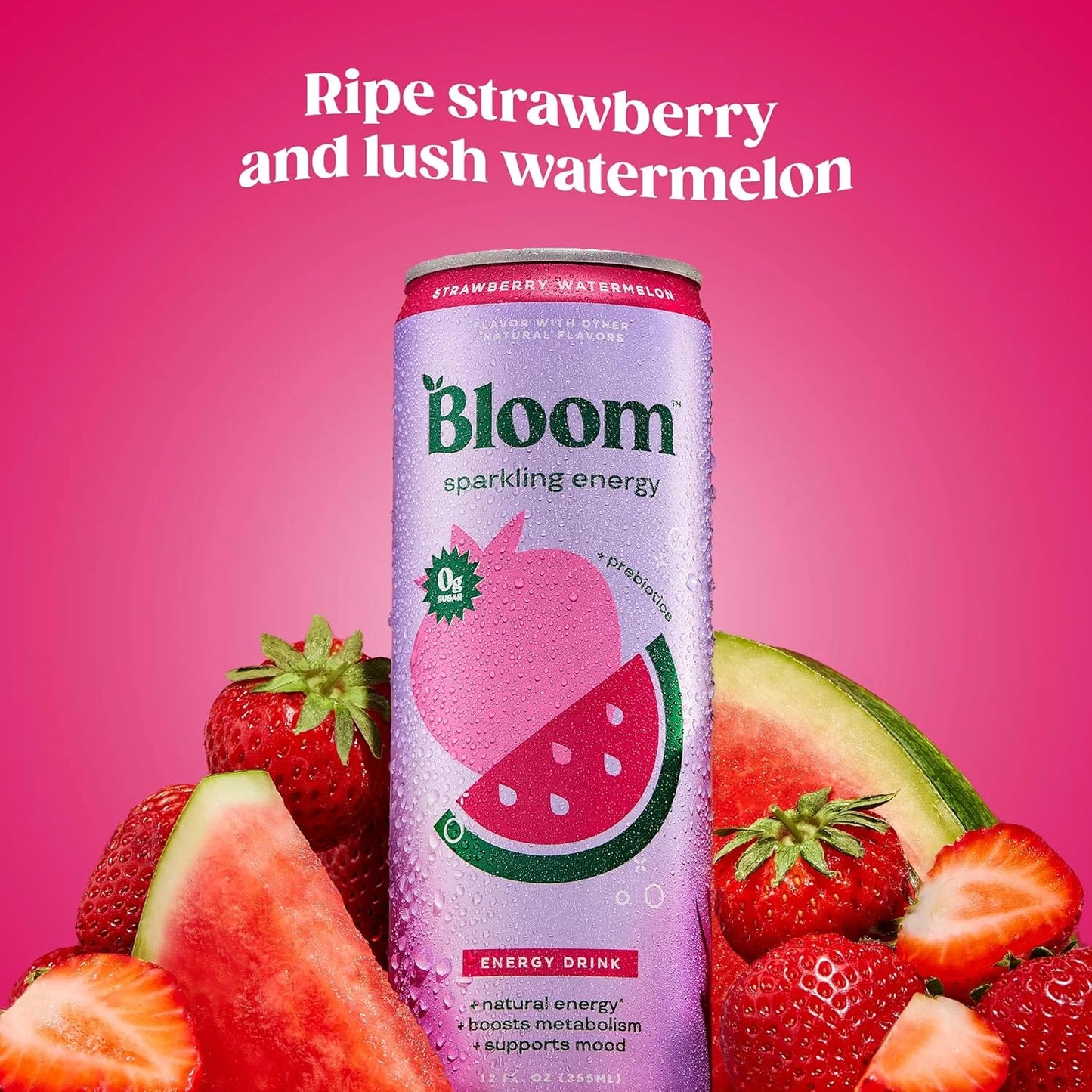 Bloom Greens- Bloom Sparkling Energy Strawberry Watermelon 12oz (Single Can)