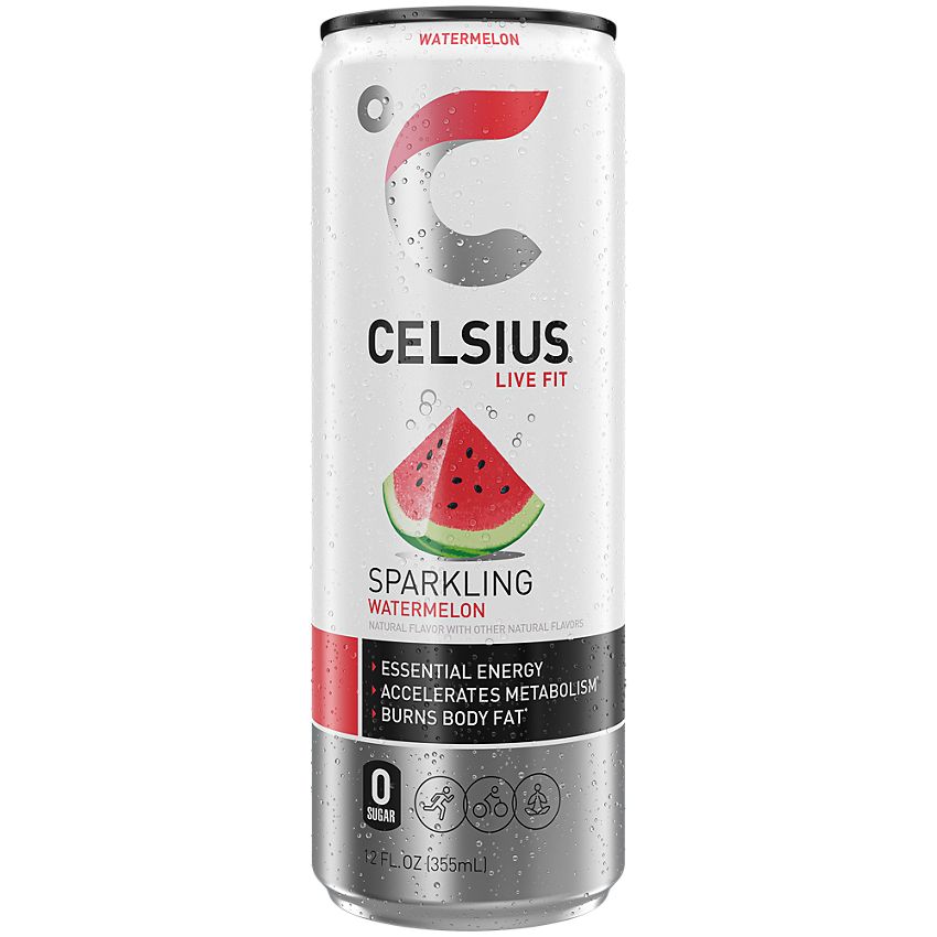 Celsius Sparkling Energy Drink - No Sugar or Preservatives - Watermelon (4 Drinks, 12 Fl Oz. Each)