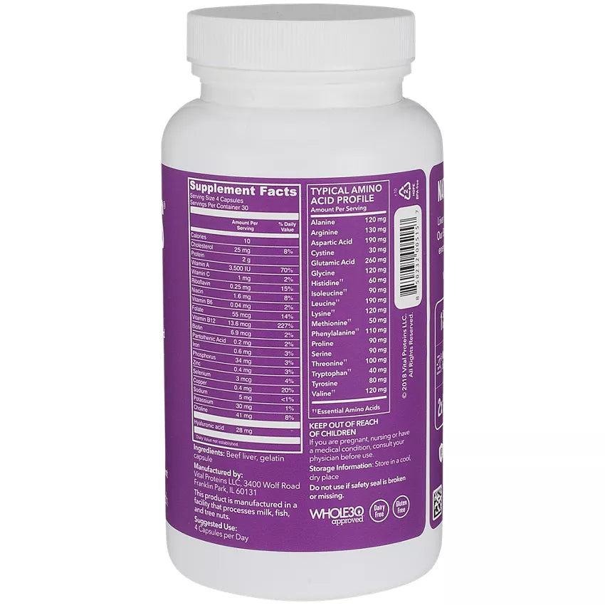 Vital Proteins Beef Liver - Energy & Skin Health - 750 MG (120 Capsules)