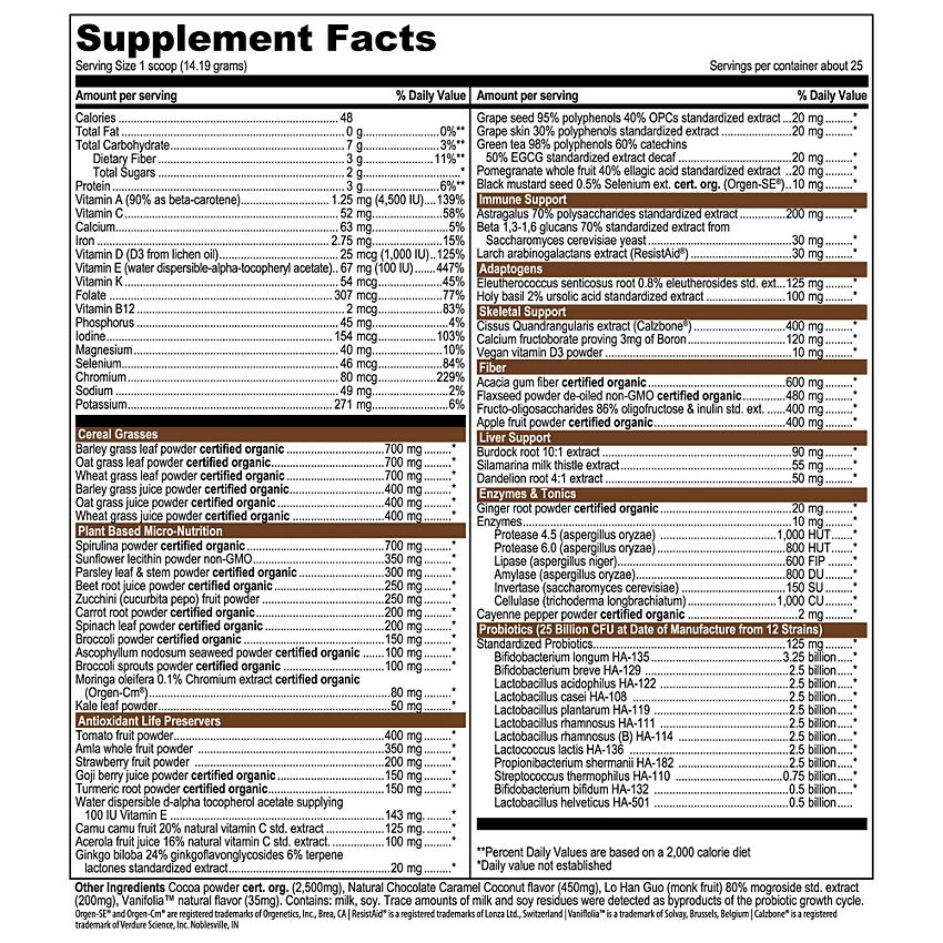 Vibrant Health- Green Vibrance Plant-Based Superfood Powder + 25 Billion Probiotics – Chocolate Coconut (25 Servings)