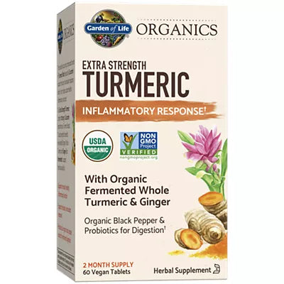 Garden of Life Organics Extra Strength Turmeric - Inflammatory Response with Black Pepper & Ginger (60 Vegan Tablets)
