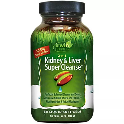 Irwin Naturals 2-In-1 Kidney & Liver Super Cleanse - 10 Day Balanced Detox with Milk Thistle (60 Softgels)