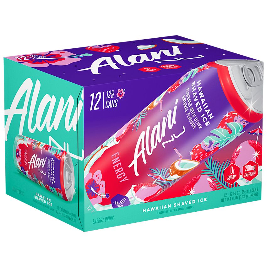 Alani Nu Energy Drink - Hawaiian Shaved Ice by Brittany Mahomes (12 Drinks, 12 Fl. Oz. Each)