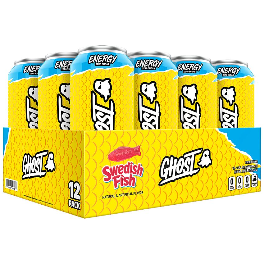 GHOST Energy Drink- Zero Sugar - SWEDISH FISH (12 Drinks, 16 Fl Oz. Each)