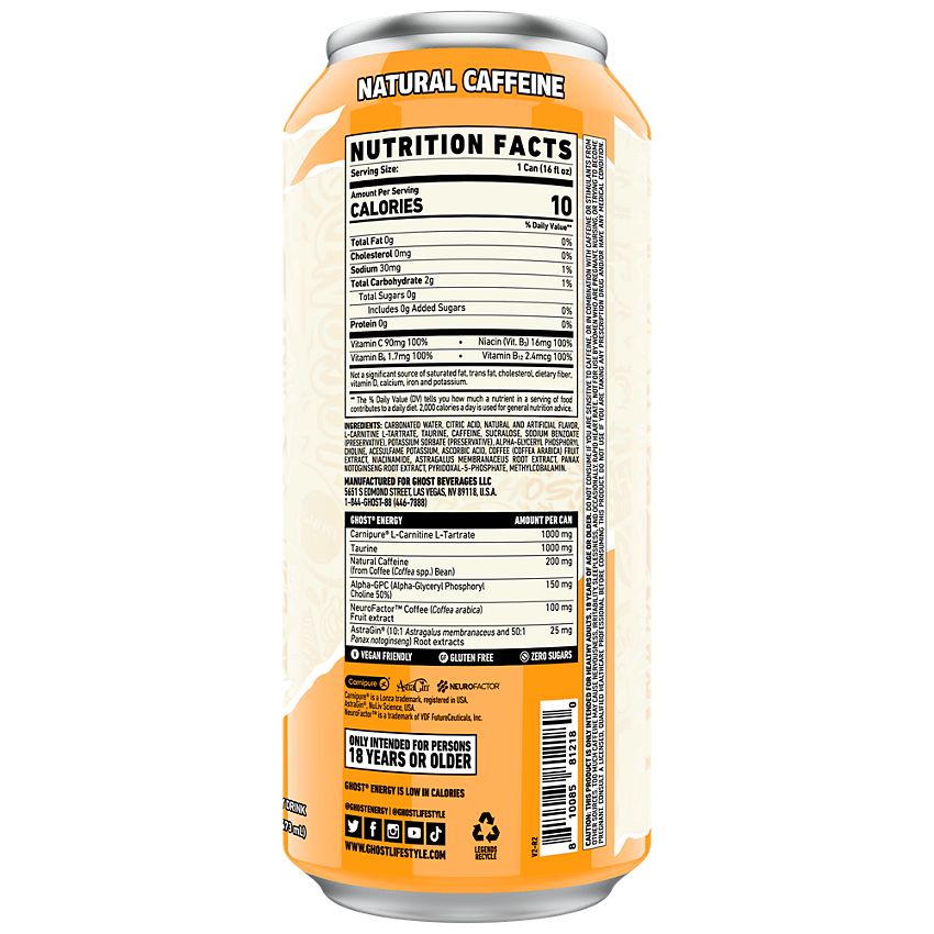 GHOST Energy Drink - Zero Sugar - Orange Cream (12 Drinks, 16 Fl Oz. Each)