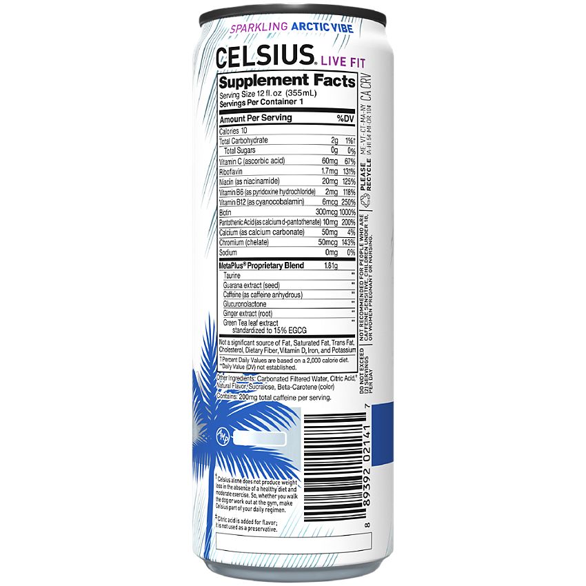 Celsius- Sparkling Energy Drink with MetaPlus Formula - Arctic Vibe (12 Drinks, 12 Fl Oz. Each)