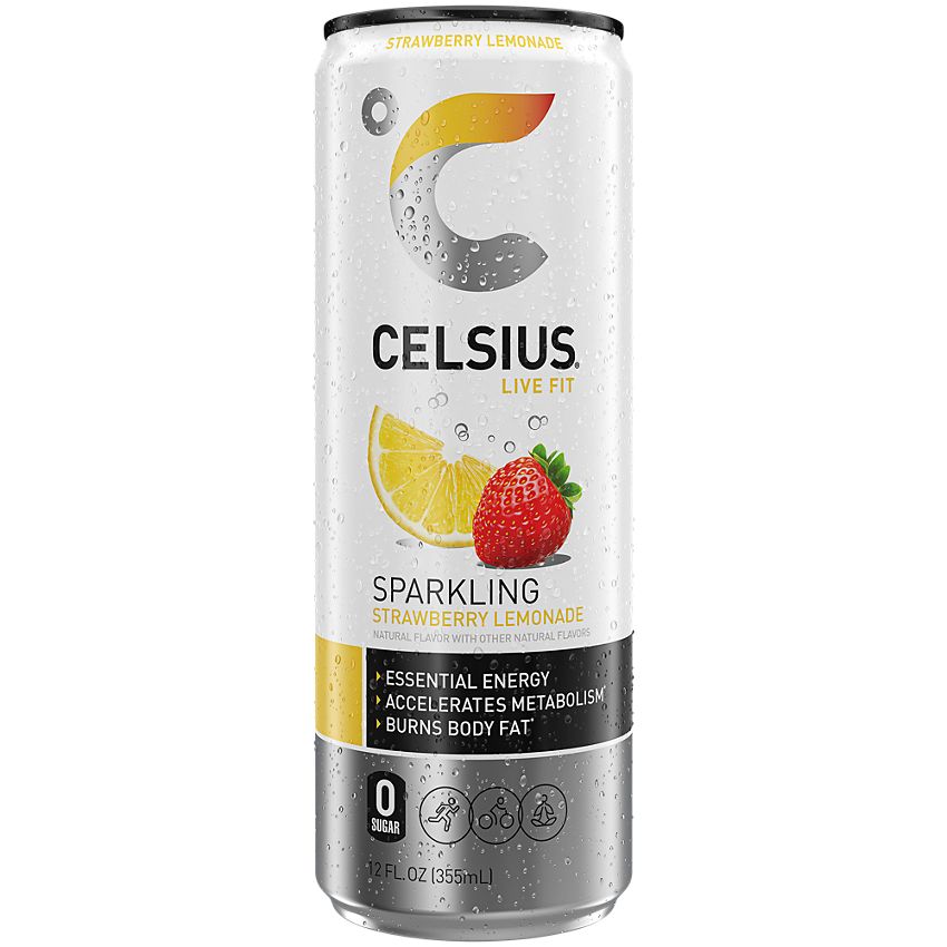 Celsius Sparkling Energy Drink - No Sugar or Preservatives - Strawberry Lemonade (12 Drinks, 12 Fl Oz. Each)