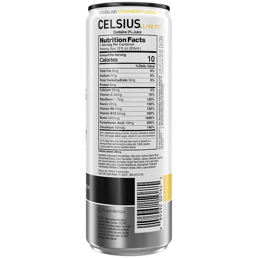 Celsius Sparkling Energy Drink - No Sugar or Preservatives - Strawberry Lemonade (12 Drinks, 12 Fl Oz. Each)