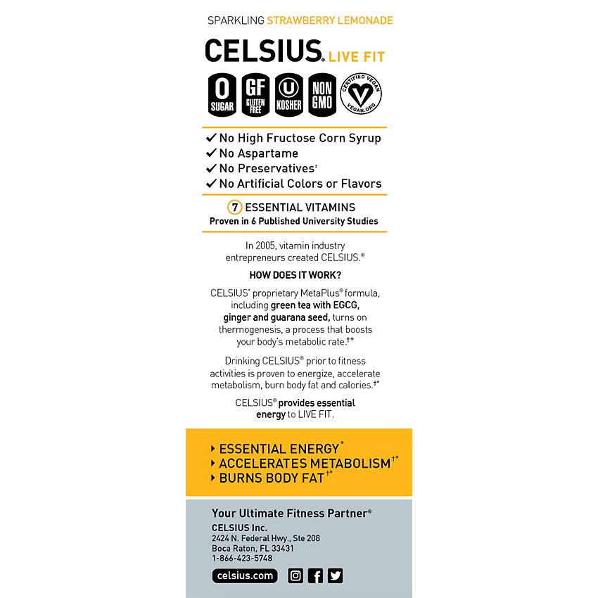 Celsius Sparkling Energy Drink - No Sugar or Preservatives - Strawberry Lemonade (12 Drinks, 12 Fl Oz. Each)