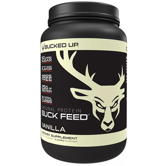Bucked Up Buck Feed Protein Powder - 25g of Whey Protein & 100mg Deer Antler Velvet Extract - VAnilla (35 Oz. / 30 Servings)
